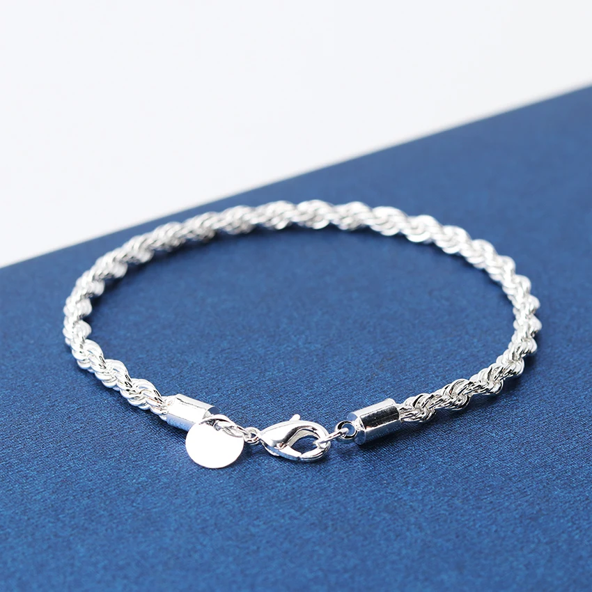 1PC High Quality Silver Plated Bracelets Bangles 20cm Flash Twisted Rope Pulseira Jewelry | Украшения и аксессуары
