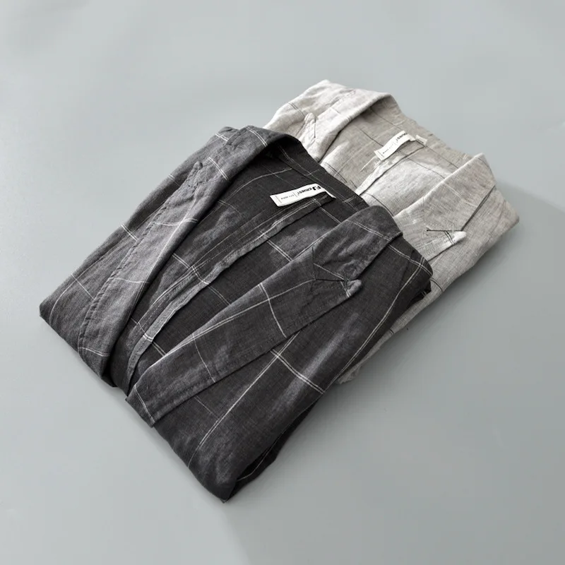 Мужской деловой Повседневный пиджак в полоску льняной жакет японском стиле с