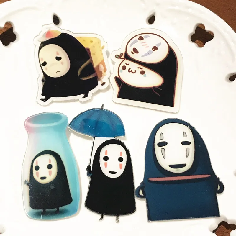 5Pcs Classic Cartoon Anime Character Acrylic Badge Kawaii No Face Man Black Brooch Pin On Backpack Accessories DIY Button Badges | Украшения