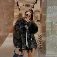 rosevans 2020 classic imported real fox fur coat winter small square collar womens stitching denim high street jacket parka