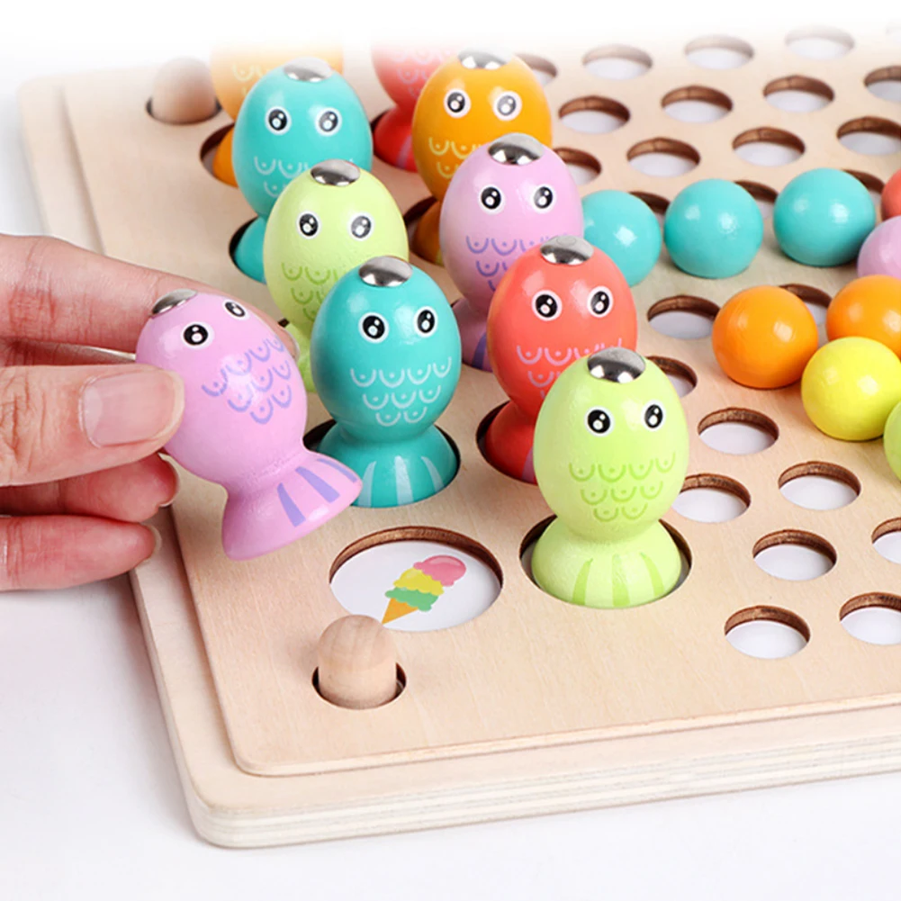 

For Kids Gift Rainbow Bead Fish Toy Funny Board Training Smooth Inspired Early Education Wooden Go Games Set Clip Ornament
