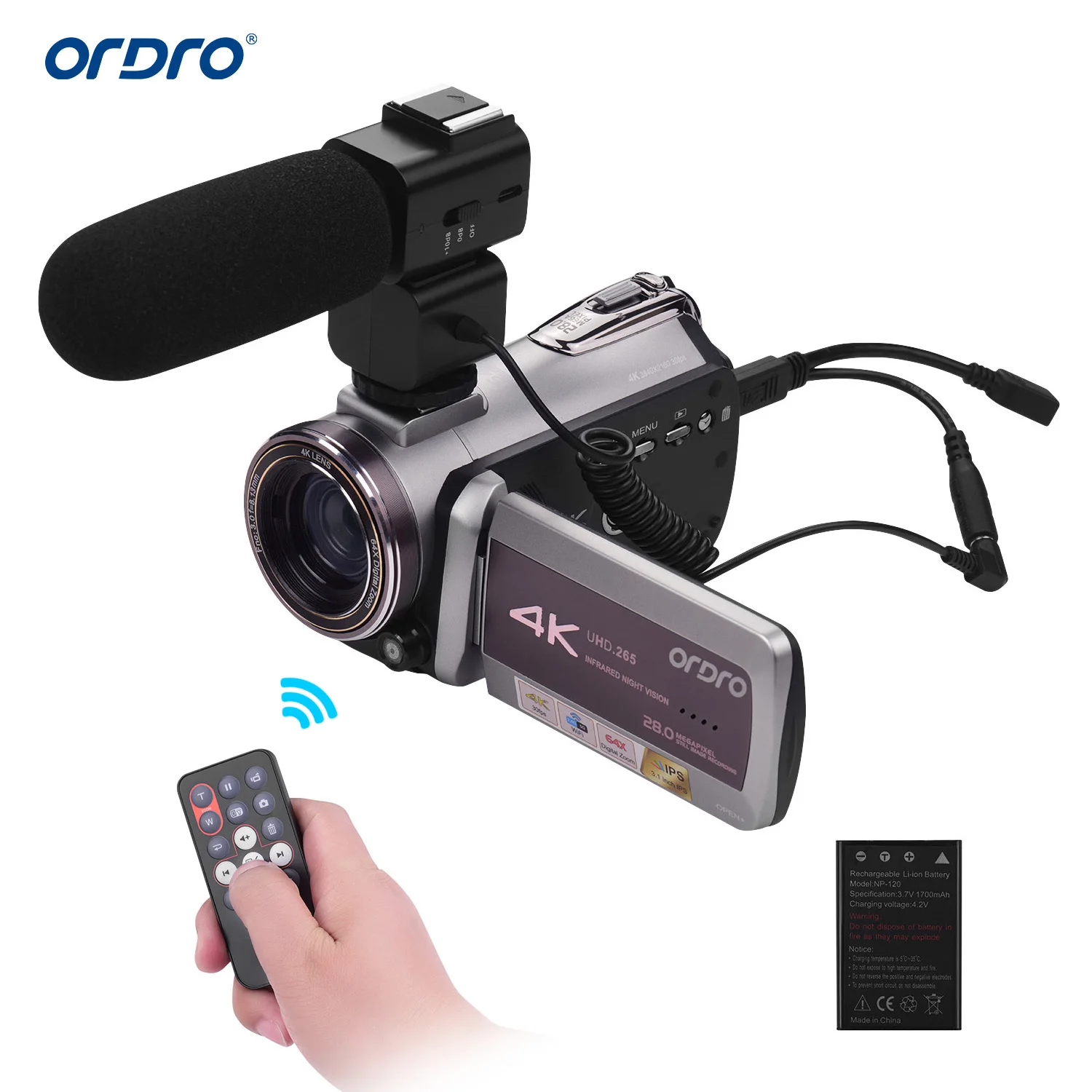 HDV AZPortable 4K UHD 30FPS WiFi цифровая видеокамера s IPS 64X Zoom ИК Ночное Видение 2 шт. батареи