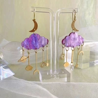 purple cloud with moon and stars dangle earringsstar and mooncelestial gift for her dangle moon earrings