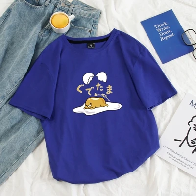 Японский Harajuku милый Gudetama Lazy Egg Yolk Kawaii Футболка женская хлопковая Футболка с рисунком Harajuku женская футболка Топы - Цвет: dark blue