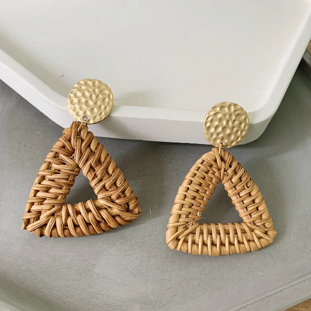 Metal circle 8 Bohemia Wicker Rattan Knit Earrings Ethnic Wood Bamboo Weaving Geometric Circle Statement Drop Earrings for Women Jewelry - Окраска металла: Metal circle 8