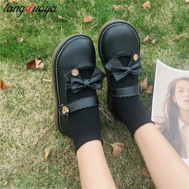 

lolita shoes women bow women's shoes heel round head women shoes comfortable kawaii girl loli cosplay Mary Jane shoes