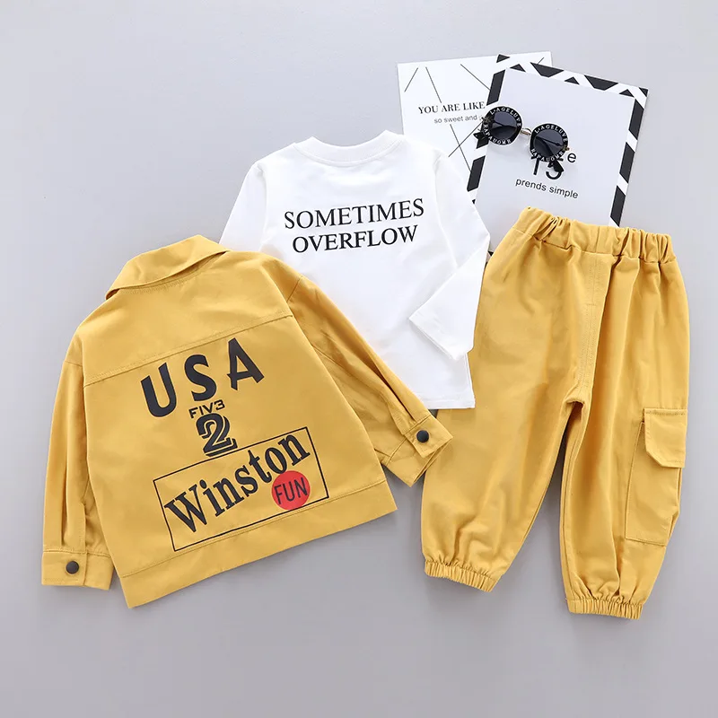 Spring and autumn children's boys three-piece suit baby casual high-quality long-sleeved T-shirt + pants infant boy clothin |