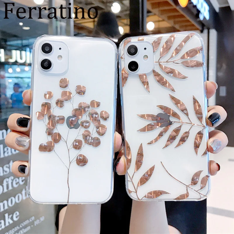 Роскошный прозрачный чехол Bronzing с золотыми листьями для iPhone 11 Pro Max X XS XR 8 7 Plus 6 6S