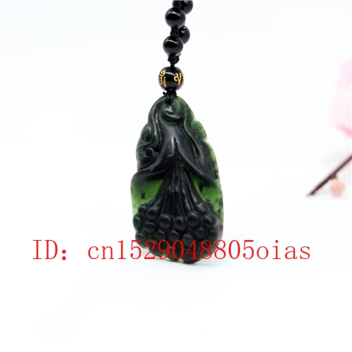 Ожерелье из натурального черного зеленого нефрита обсидиана магнолии подвеска