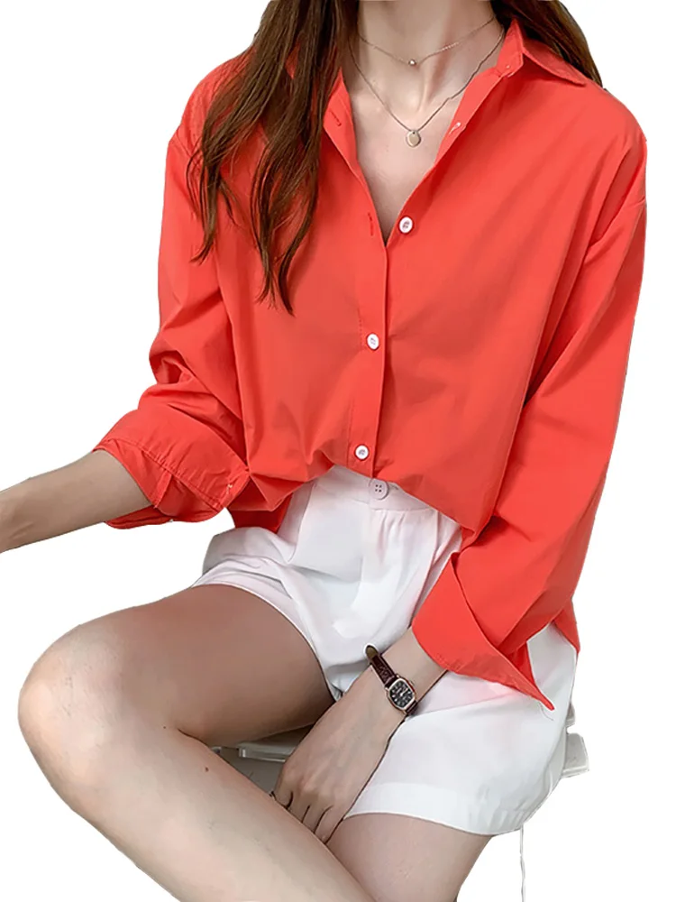 

Women's Blouses Loose Blouse Solid Shirt Korean Lapel Cotton Spring and Summer Top Comfortable Fashion Casual