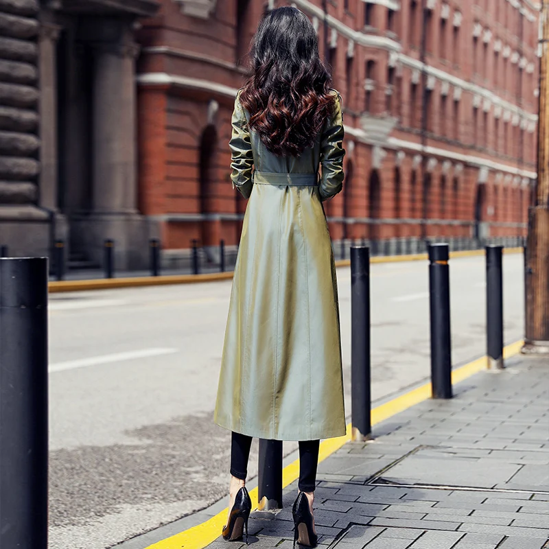 

2020 autumn new ladies jacket British high-end atmospheric over-the-knee coat slimming army green windbreaker