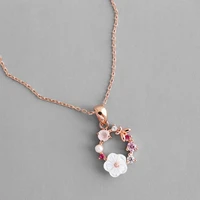 womens fashion butterfly flowers slide pendant necklace zircon crystal pearl shell romantic female garland necklace accessories