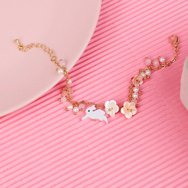 Новинка хит продаж модный белый браслет с кроличьим жемчугом и ракушками для