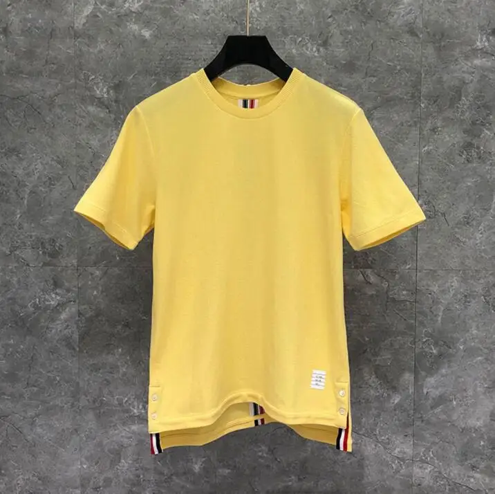 

2021 Fashion TB THOM Brand O-Neck Collar Striped Patchwork Short-sleeved T-shirt Men Women Cotton Couple Summer Clothing