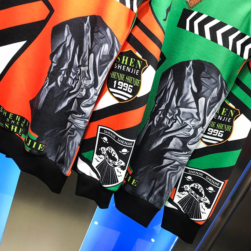 

European station fashion men's digital printed sweater autumn new round neck Pullover fried Street top bottoming shirt for men