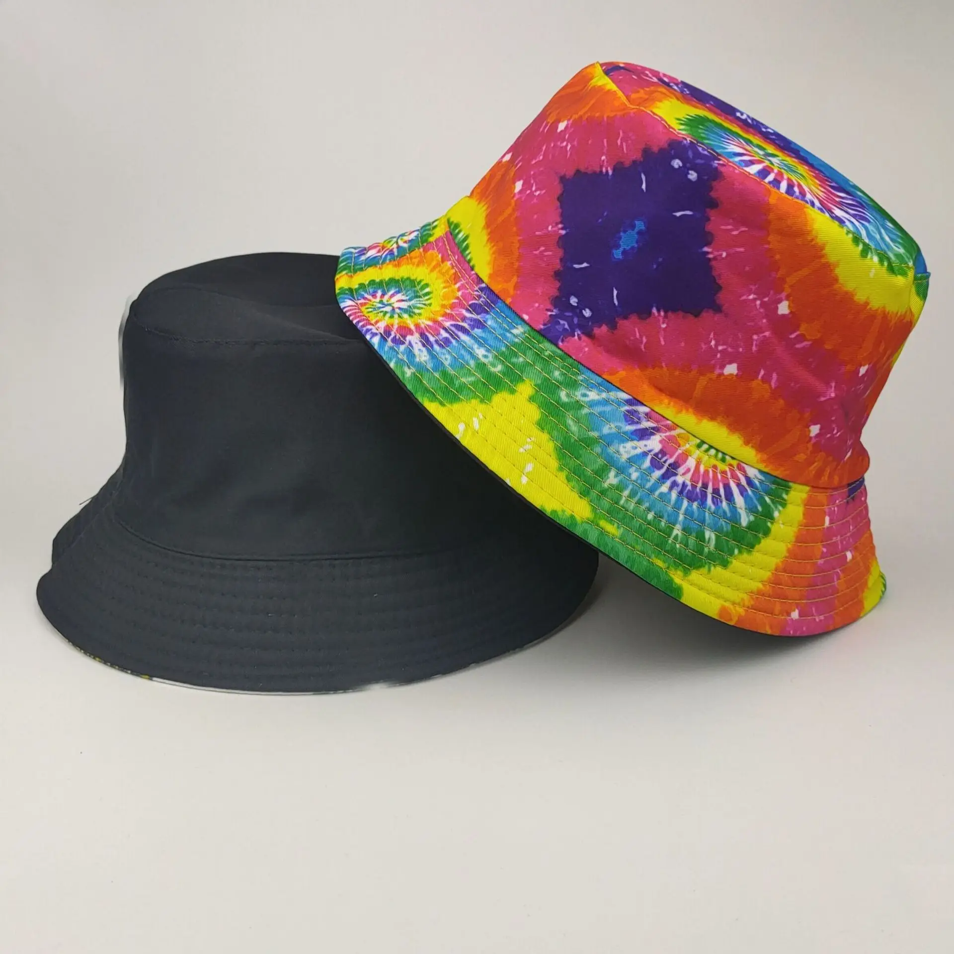 Летняя женская Рыбацкая Двусторонняя шляпа Tie dye с принтом панама в стиле хип-хоп