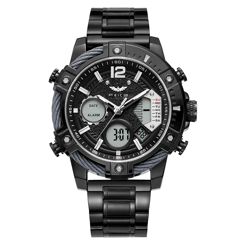 FEICE New Sports Men Quartz Watch Multifunctional Stainless Steel Waterproof Luxury Casual Luminescent Watch   FK038A