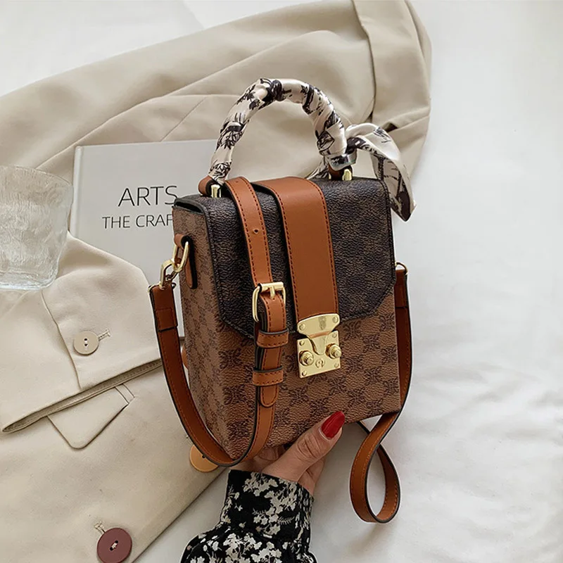 

Women's designer handbag, vintage ribbon, PU leather small box, cross, classic, luxury, shoulder, 2021
