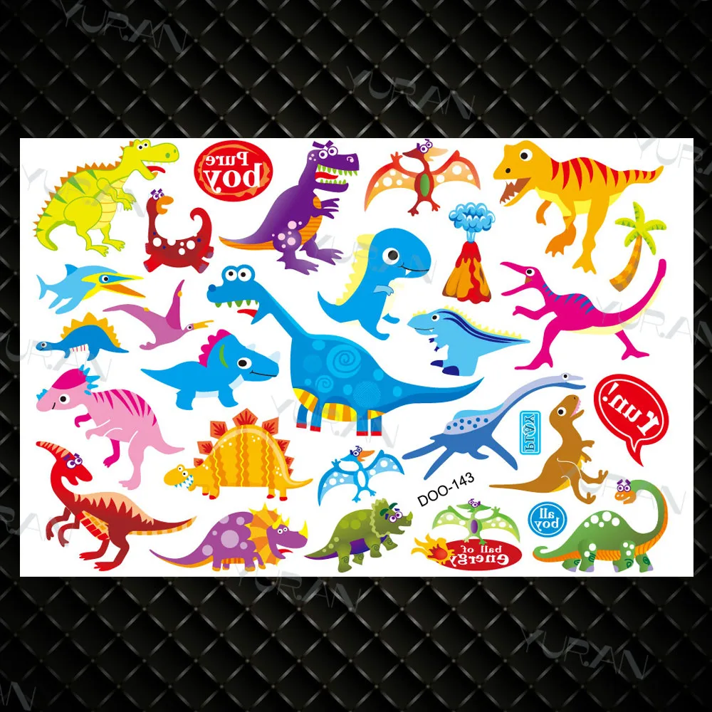 Водостойкие Мультяшные динозавры Временные татуировки наклейки для детей