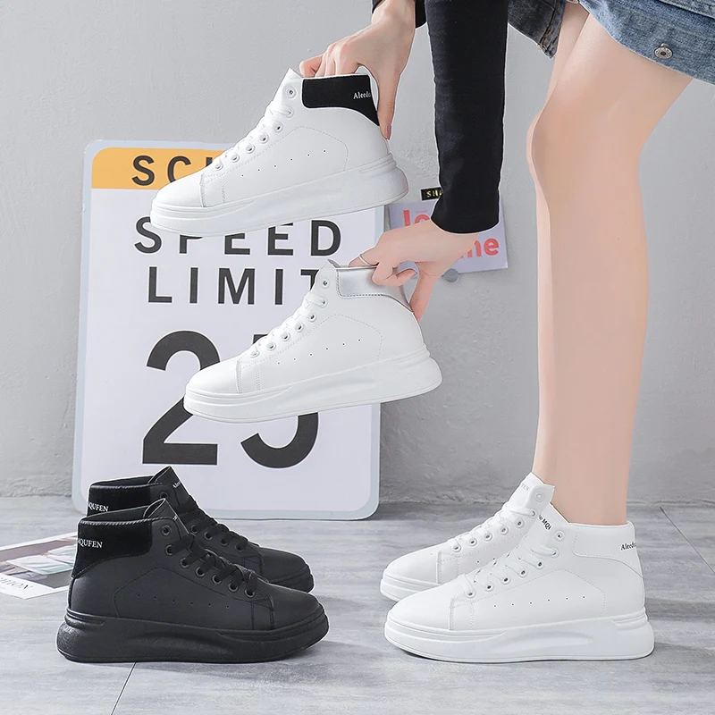 

New Women Platform Shoes Casual Spring Autumn Comfortable Soft Bottom Sneakers Ladies High Top Height Increasing White Loafers