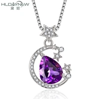 heart crystals moon star necklace for woman girls cz pave smart pendant charms wedding elegant ornaments jewelry chain accessory