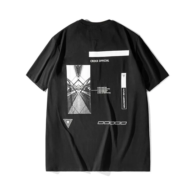 CROXX Techwear Мужская хлопковая футболка с графическим рисунком футуристический