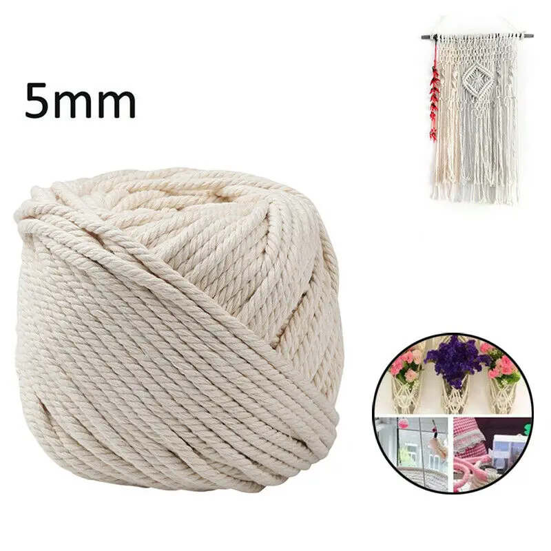 

5 mm Natural Craft Macrame Cotton String Artisan Thread Twisted Cord Craft Ropes