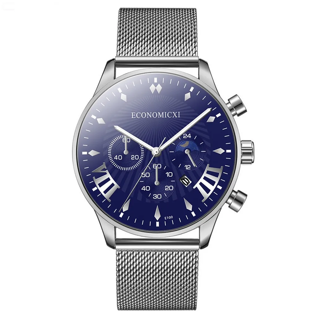 Мужские наручные часы с имитацией браслета Three Eye кварцевые золотыми стальными