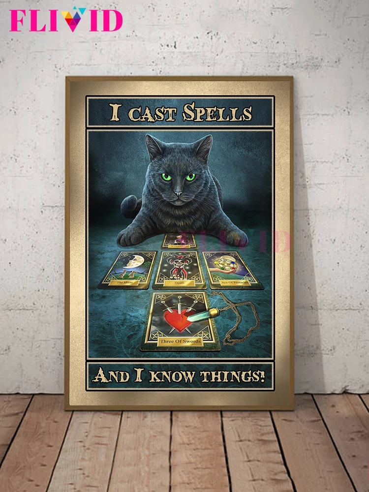 Vintage Tin Signs Funny That's What I Do I Cast Spell and I Know Things Metal Sign Black Cat Print & Wicked Witch Halloween Witch Metal Sign Witch Art Signs for Home