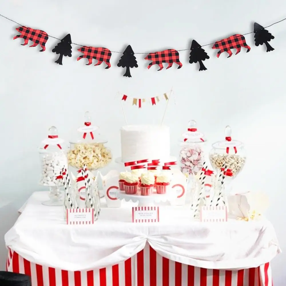 32 шт Lumberjack Висячие вихревое украшение плед медведь и дерево баннер гирлянда