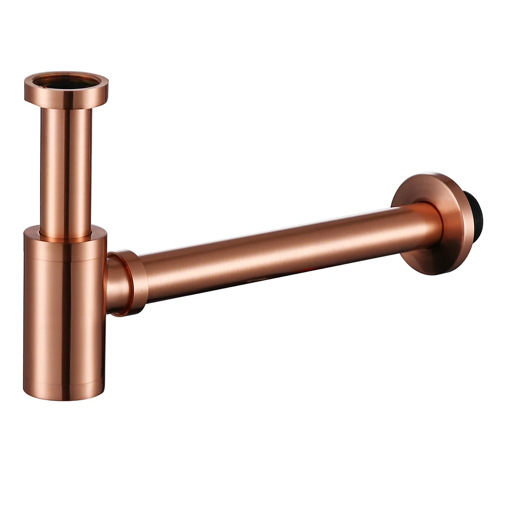 

Сифон для бутылок из розового золота, круглый сифон, античная латунь P-TRAP, туалетный столик для ванной комнаты, латунный комплект для мусора, золотая труба, оборудование для мусора.