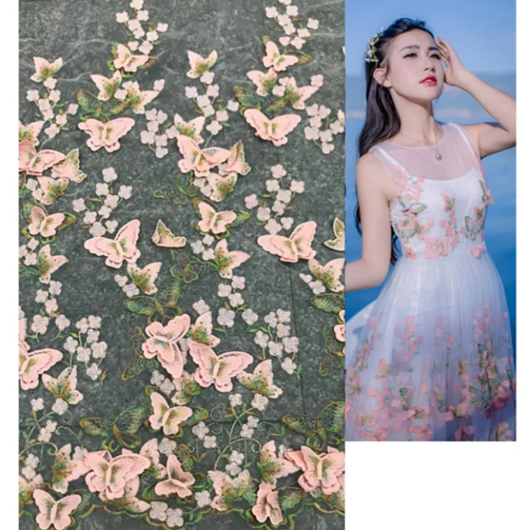 Мягкая 3D вышивка цветок бабочка аппликация кружево Тюль Ткань для платья желтый