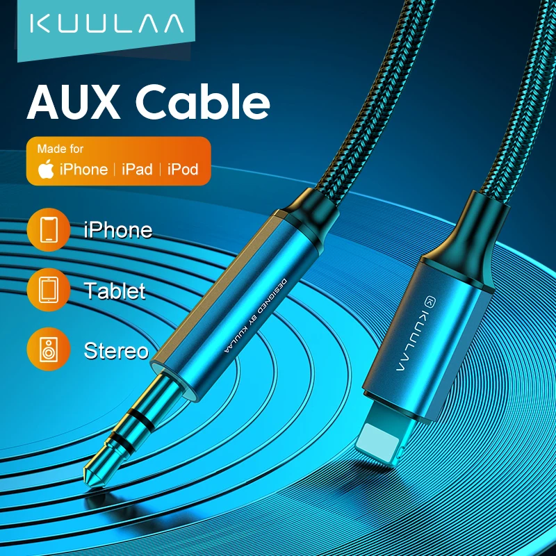 

KUULAA Aux Cable For iPhone 13 12 11 Pro XS Max X XR 8 7 iPad IOS 3.5mm Jack Male Cable Car Converter Headphone Audio Adapter