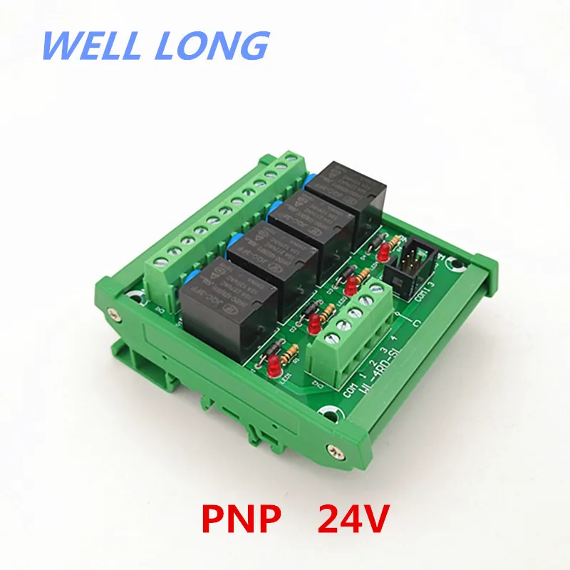 

DIN Rail Mount 4 Channel PNP Type 24V 15A Power Relay Interface Module,HF JQC-3FF-24V-1ZS Relay.