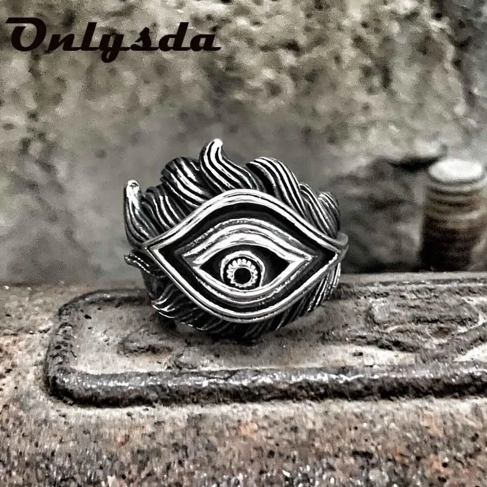 

Onlysda Foreign Trade Personality Retro Fashion Feather Ring eye finger for man jewelry Gift OSR325