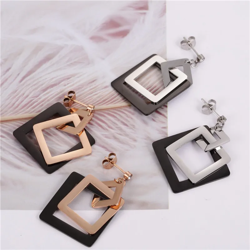 Серьги-подвески женские из нержавеющей стали розовое золото | Украшения и