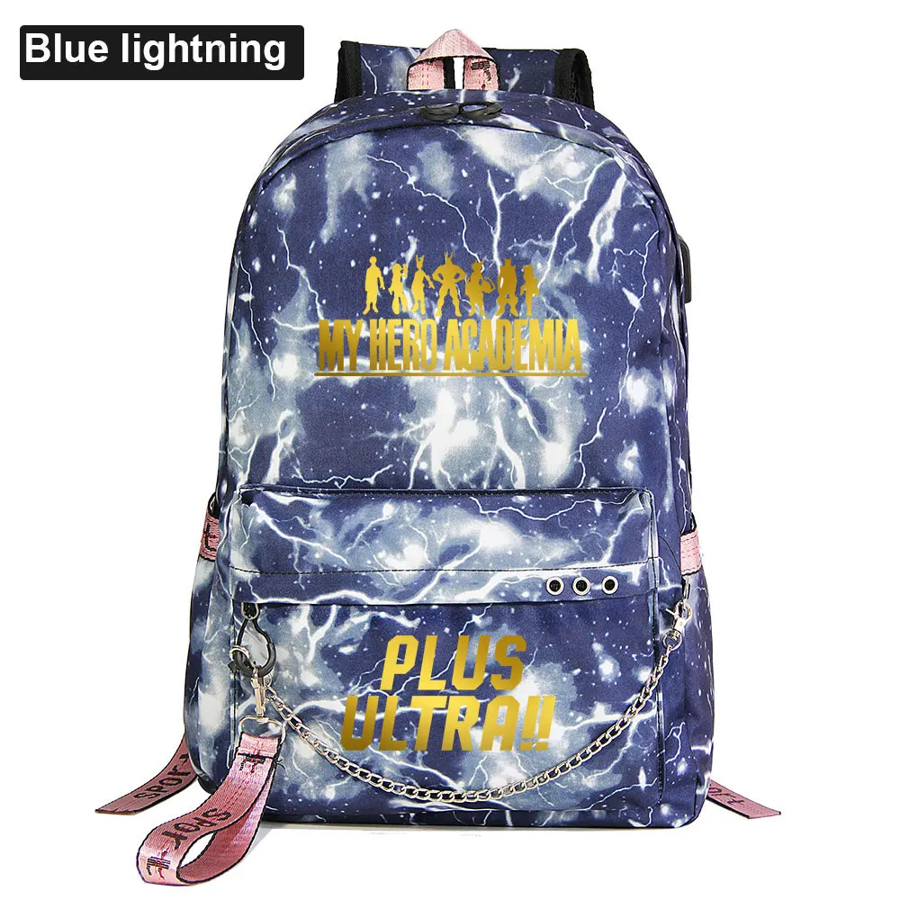 

New Cartoon Gold My Hero Academia Prints Boys Girls Kids School bag Women USB Chain Backpack Canvas Men Bagpack Packsack Bookbag