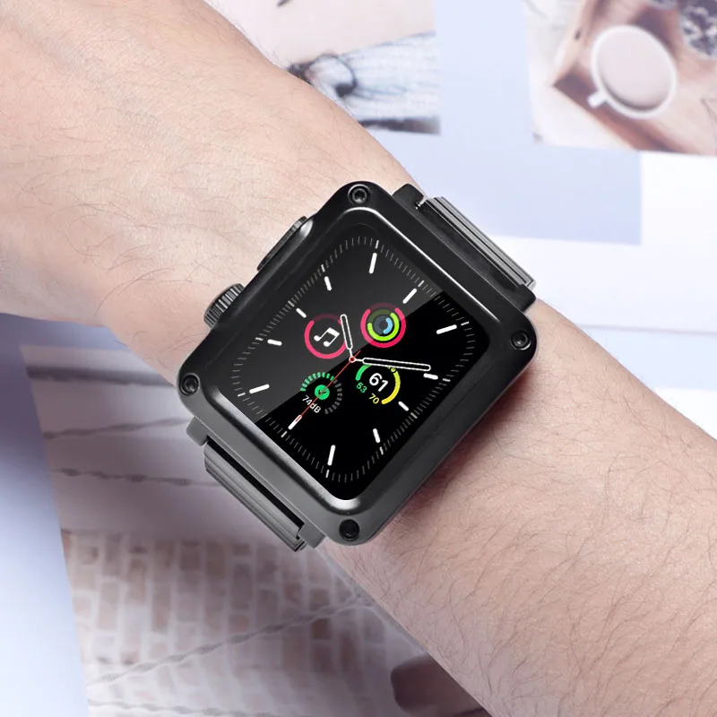 

Metal Rugged Case with Band for Apple Watch 6 5 4 SE 44mm 40mm Stainless Steel Strap Bumper Cover for Iwatch Series 3 42mm 38mm