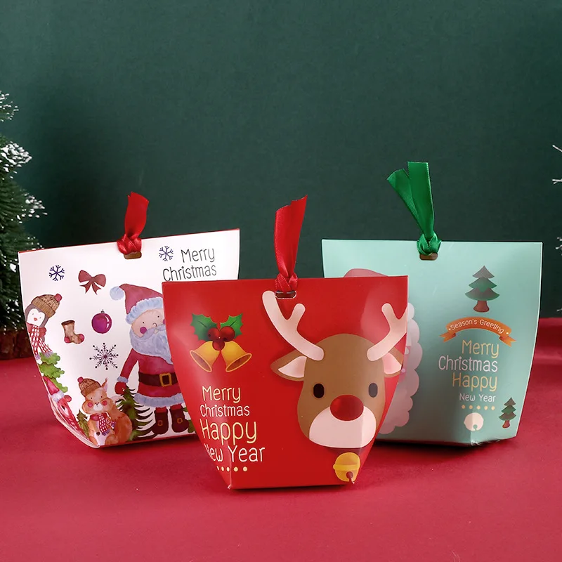 

5pcs Christmas Candy Box Bags Santa Claus Gift Box DIY Cookie Packaging Bag New Year Kids Gift Merry Christmas Party Decoration
