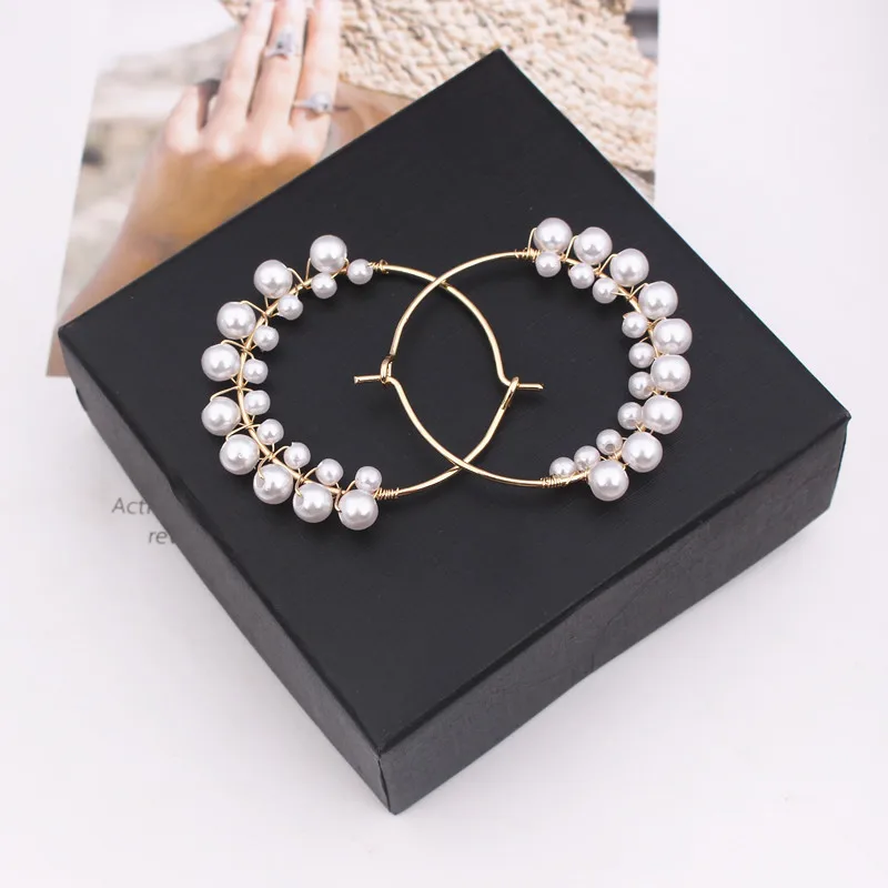 

Oversize Pearl Hoop Earrings For Women Girls Unique Big Earrings Heart Star Circle Earring Geometric Statement Fashion Jewelry