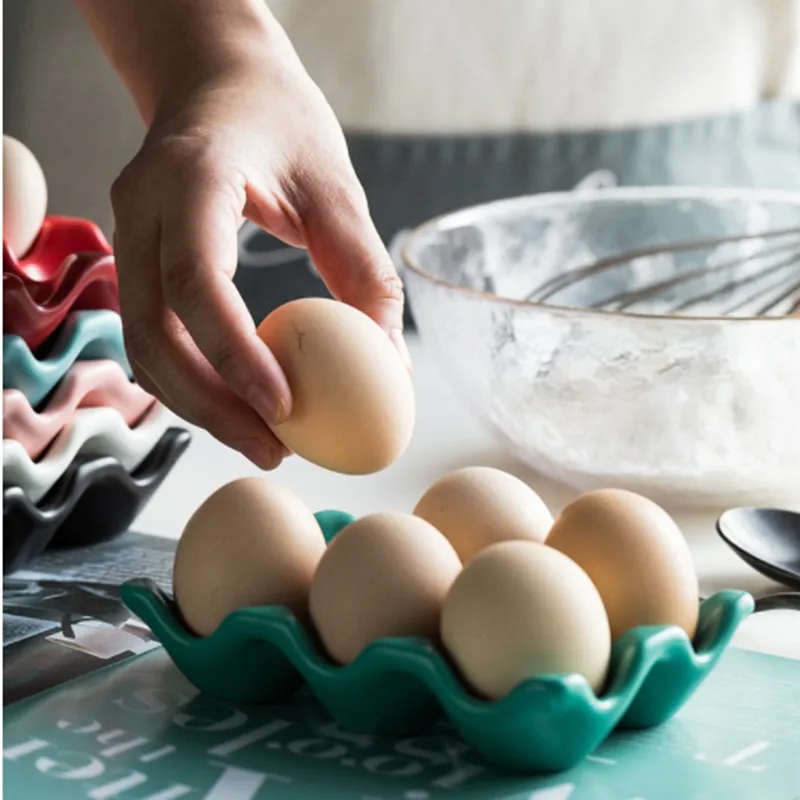 JO LIFE Nordic Color Ceramic Rack Separation Baking Egg Tray Kitchen Storage Box |