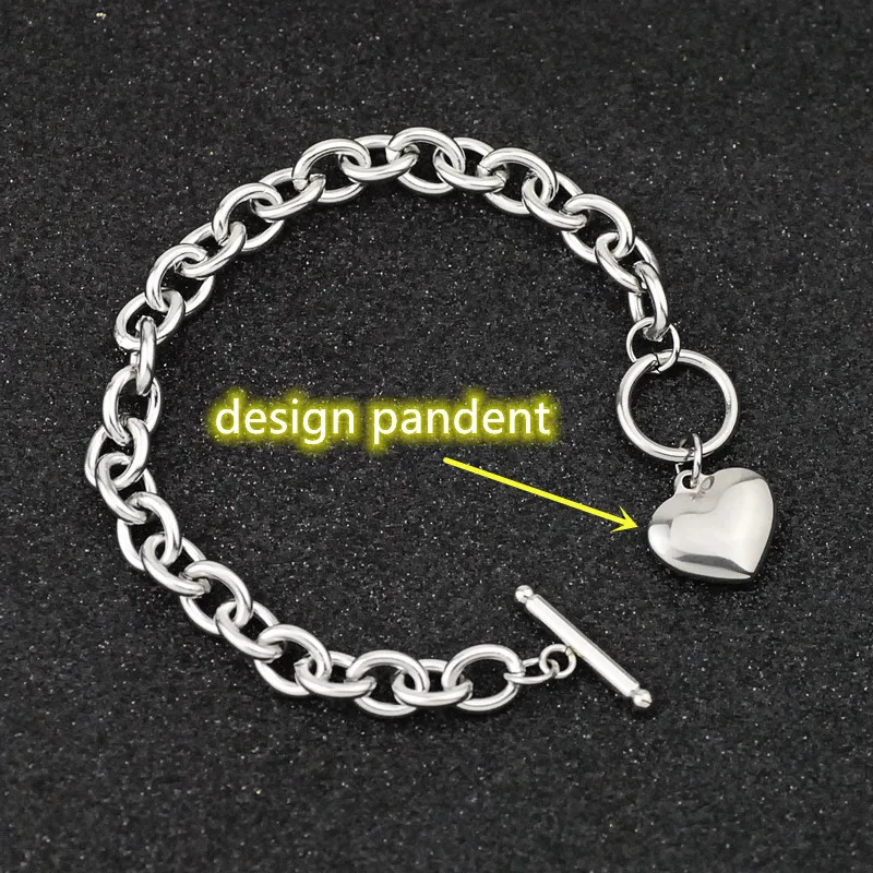 

DIY Stainless Steel Pendant OT Clasp Bracelet Titanium Fashion Jewelry Design Brand Customized Like Triangle Lock Love 18cm