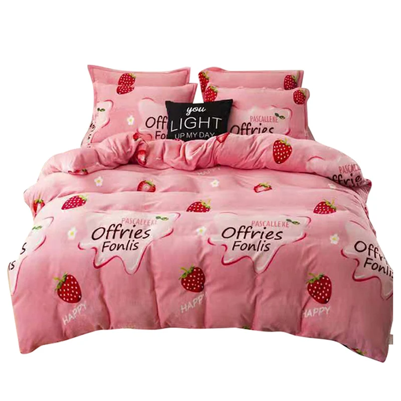 

Flannel Printed Bedding Duvet Cover Home Textiles Double Sided Fluffy Coral Fleece Fabric Quilt Cover Soft Warm Skin Friendly