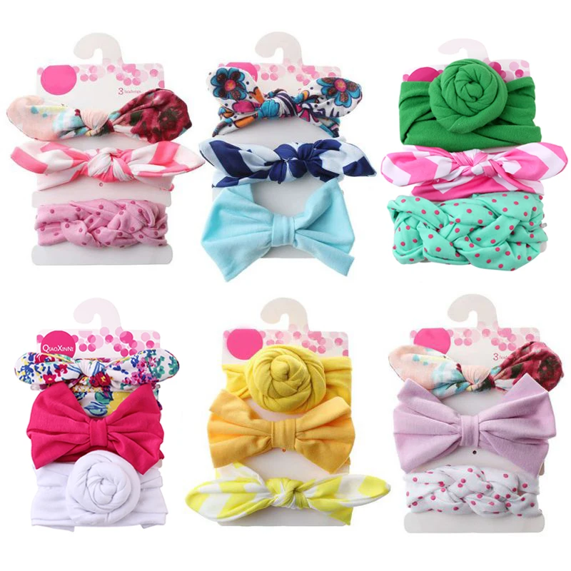 3 шт./компл. модный милый детский хлопковый ободок с кроличьими ушами и бантом для