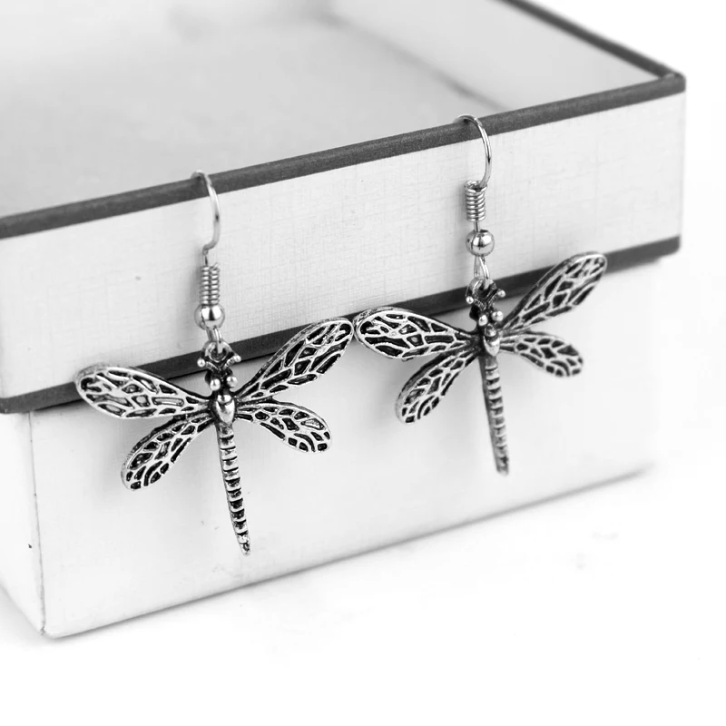 

1 Pair Retro Silver Color Women's Dragonfly Earrings Inlaid Dangle Earrings for Women Party Engagement Jewelry Accessories