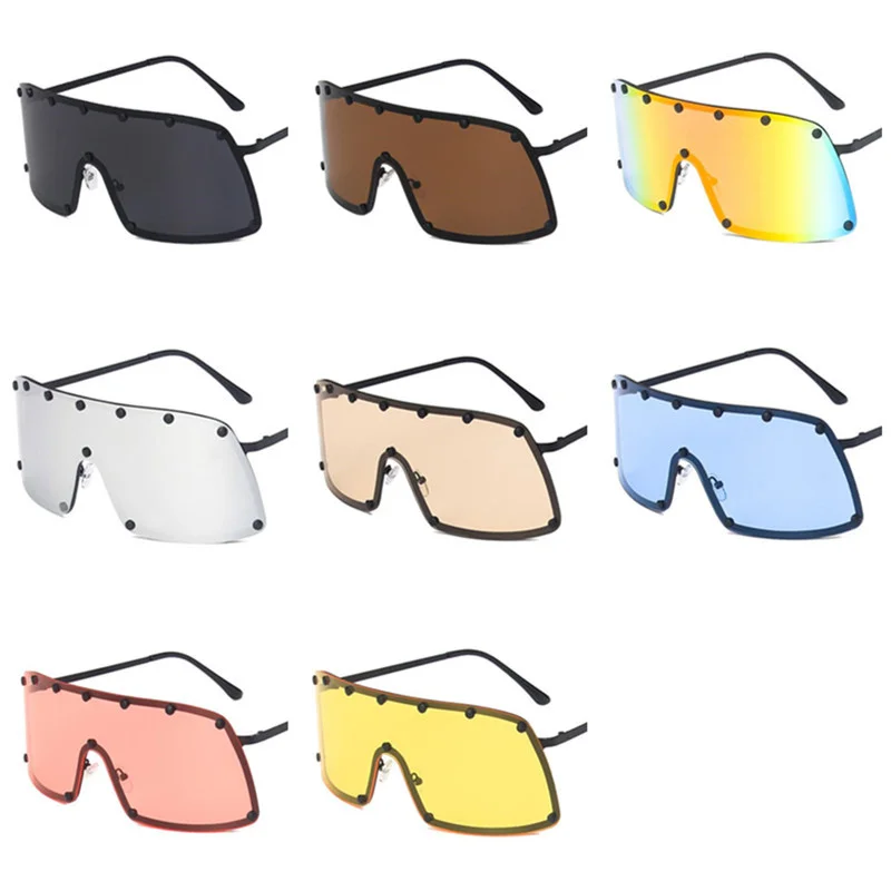 

Women & Men Sunglasses Siamese Lens Sun Glasses Oversize Frame Goggles Anti-UV Spectacles Rivet Eyeglasses Ornamental A++