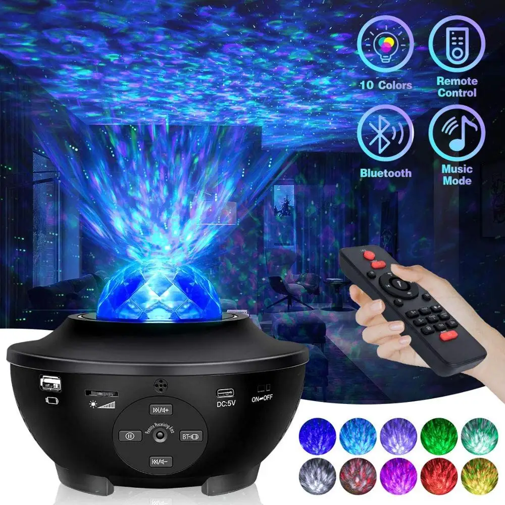 

Star Light Projector Kids Night Light Music Star Water Wave LED Projector Decoration Lighting Galaxy Bluetooth Lights Decor