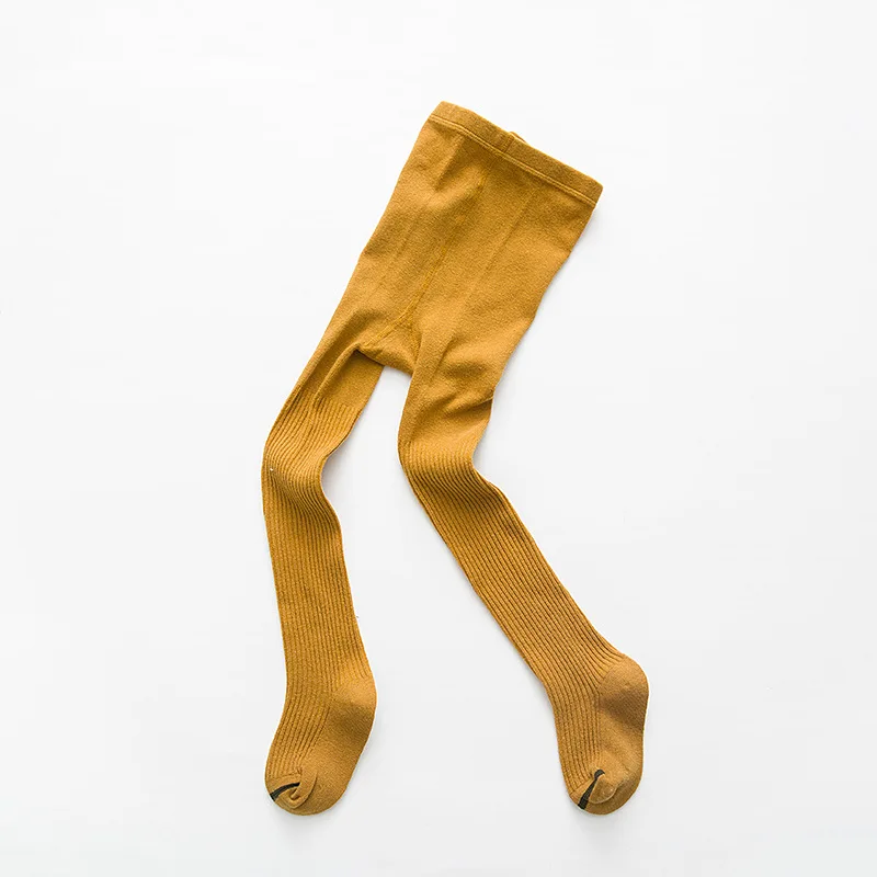yellow GZHilovingL/хлопковые колготки в рубчик для маленьких девочек; колготки для детей; сезон осень-зима; теплые эластичные вязаные колготки для младенцев - Цвет: yellow