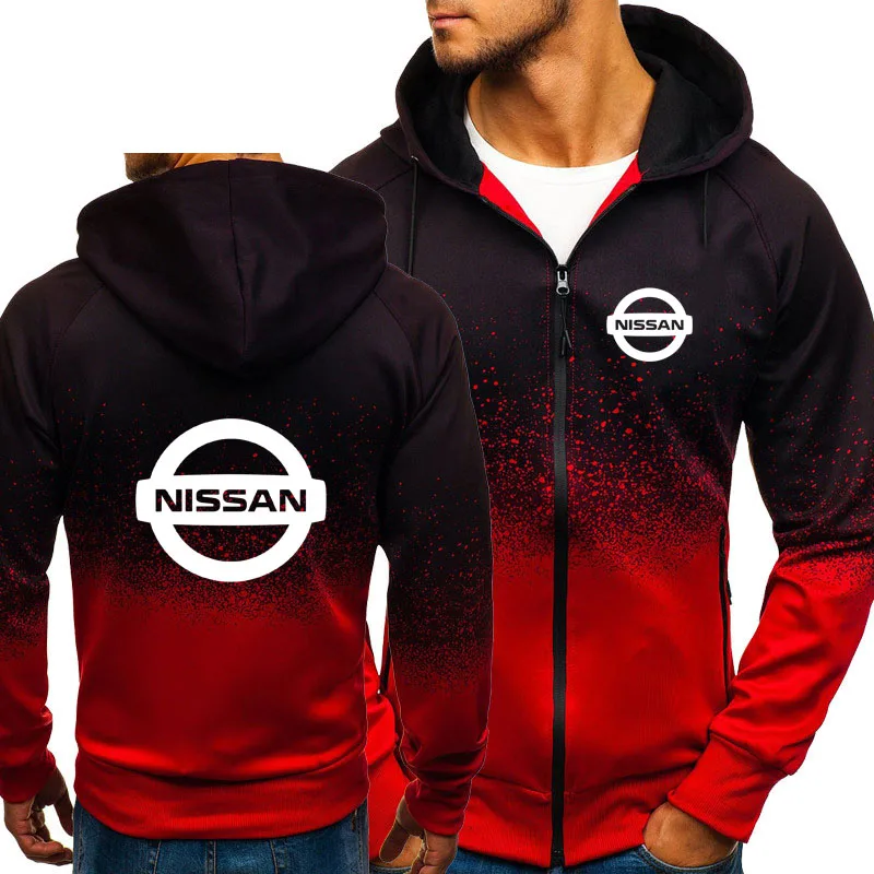 Hoodies Men Nissan Car Logo Print Casual HipHop Harajuku Gradient color Hooded Fleece Sweatshirts zipper Jacket Man Clothing | Мужская