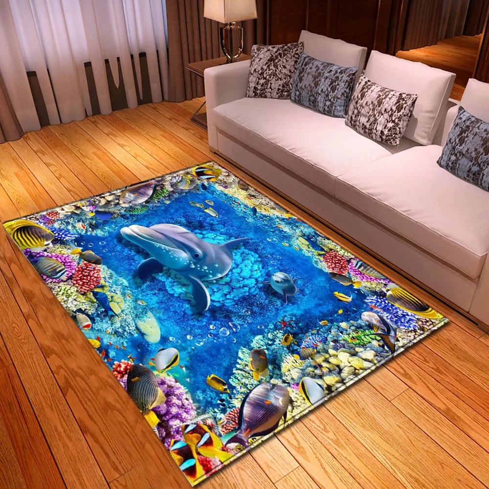 

3D Ocean World Living Room Carpet Children Rug Kids Room Decoration Large Carpet Home Non-slip Hallway Bedroom Floor Bedside Mat